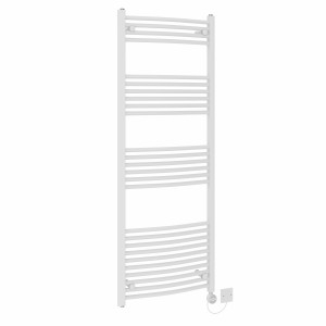 Fjord 1600 x 600mm Curved White Thermostatic Electric Heated Towel Rail with White Terma Element