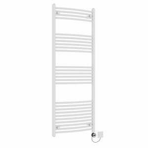 Fjord 1600 x 600mm Curved White Thermostatic Electric Heated Towel Rail with Black Terma Element