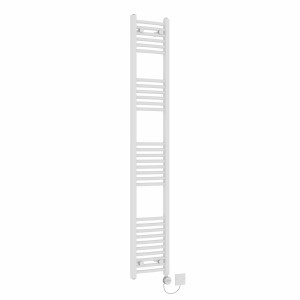 Fjord 1800 x 300mm Curved White Thermostatic Electric Heated Towel Rail with Chrome Terma Element