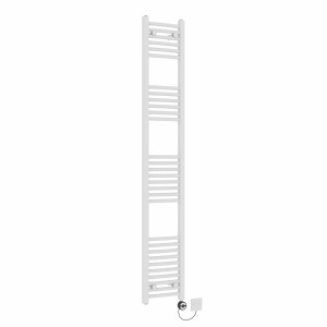 Fjord 1800 x 300mm Curved White Thermostatic Electric Heated Towel Rail with Black Terma Element