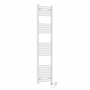 Fjord 1800 x 400mm Curved White Thermostatic Electric Heated Towel Rail with Chrome Terma Element
