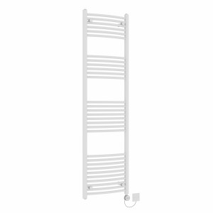Fjord 1800 x 500mm Curved White Thermostatic Electric Heated Towel Rail with Chrome Terma Element