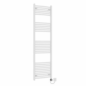 Fjord 1800 x 500mm Curved White Thermostatic Electric Heated Towel Rail with Black Terma Element