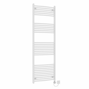 Fjord 1800 x 600mm Curved White Thermostatic Electric Heated Towel Rail with Chrome Terma Element