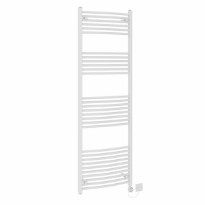 Fjord 1800 x 600mm Curved White Thermostatic Electric Heated Towel Rail with White Terma Element