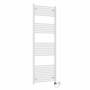 Fjord 1800 x 600mm Curved White Thermostatic Electric Heated Towel Rail with Black Terma Element