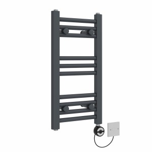 Bergen 600 x 300mm Straight Anthracite Thermostatic Electric Heated Towel Rail with Black Terma Element