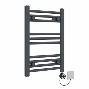 Bergen 600 x 400mm Straight Anthracite Thermostatic Electric Heated Towel Rail with Black Terma Element