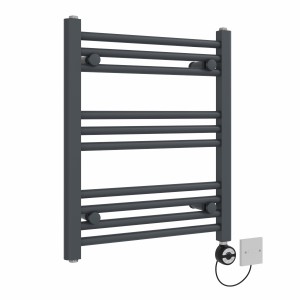 Bergen 600 x 500mm Straight Anthracite Thermostatic Electric Heated Towel Rail with Black Terma Element