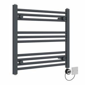 Bergen 600 x 600mm Straight Anthracite Thermostatic Electric Heated Towel Rail with Black Terma Element