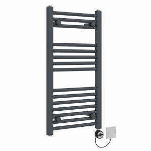 Bergen 800 x 400mm Straight Anthracite Thermostatic Electric Heated Towel Rail with Black Terma Element