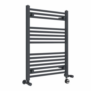Bergen 800 x 600mm Dual Fuel Straight Anthracite Thermostatic Electric Heated Towel Rail