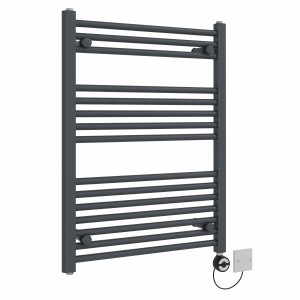 Bergen 800 x 600mm Straight Anthracite Thermostatic Electric Heated Towel Rail with Black Terma Element