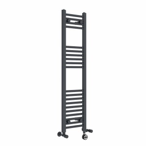 Bergen 1200 x 300mm Dual Fuel Straight Anthracite Thermostatic Electric Heated Towel Rail
