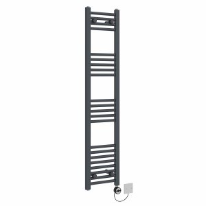 Bergen 1400 x 300mm Straight Anthracite Thermostatic Electric Heated Towel Rail with Black Terma Element