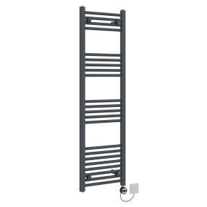 Bergen 1400 x 400mm Straight Anthracite Thermostatic Electric Heated Towel Rail with Black Terma Element