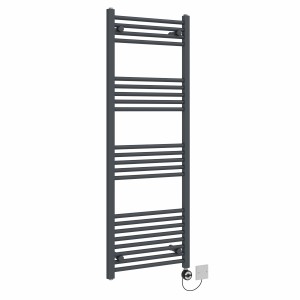 Bergen 1400 x 500mm Straight Anthracite Thermostatic Electric Heated Towel Rail with Black Terma Element