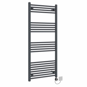 Bergen 1400 x 600mm Straight Anthracite Thermostatic Electric Heated Towel Rail with Black Terma Element