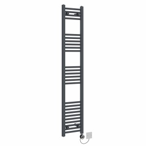 Bergen 1600 x 300mm Straight Anthracite Thermostatic Electric Heated Towel Rail with Black Terma Element