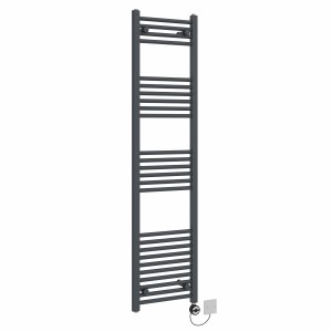 Bergen 1600 x 400mm Straight Anthracite Thermostatic Electric Heated Towel Rail with Black Terma Element