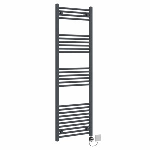 Bergen 1600 x 500mm Straight Anthracite Thermostatic Electric Heated Towel Rail with Black Terma Element