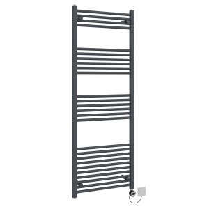 Bergen 1600 x 600mm Straight Anthracite Thermostatic Electric Heated Towel Rail with Black Terma Element