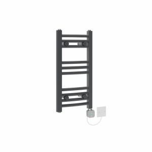 Fjord 600 x 300mm Curved Anthracite NEX Thermostatic Bluetooth Electric Heated Towel Rail