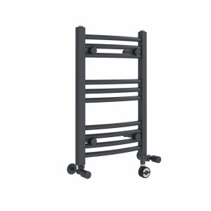 Fjord 600 x 400mm Dual Fuel Curved Anthracite Thermostatic Electric Heated Towel Rail