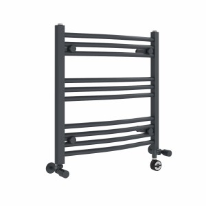 Fjord 600 x 600mm Dual Fuel Curved Anthracite Thermostatic Electric Heated Towel Rail