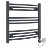 Fjord 600 x 600mm Curved Anthracite Thermostatic Electric Heated Towel Rail with Black Terma Element
