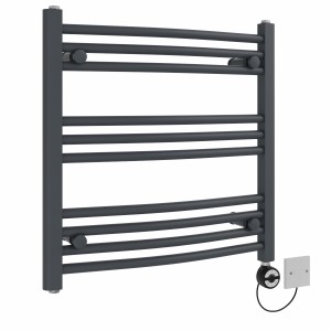 Fjord 600 x 600mm Curved Anthracite Thermostatic Electric Heated Towel Rail with Black Terma Element