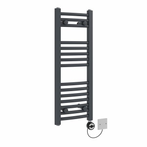 Fjord 800 x 300mm Curved Anthracite Thermostatic Electric Heated Towel Rail with Black Terma Element