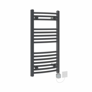 Fjord 800 x 400mm Curved Anthracite NEX Thermostatic Bluetooth Electric Heated Towel Rail