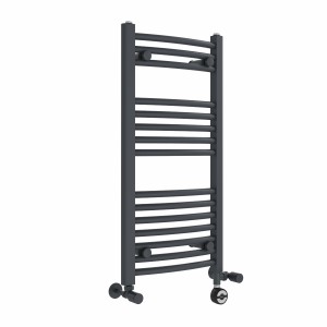 Fjord 800 x 400mm Dual Fuel Curved Anthracite Thermostatic Electric Heated Towel Rail