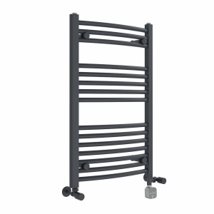 Fjord 800 x 500mm Dual Fuel Curved Anthracite Thermostatic Bluetooth Electric Heated Towel Rail