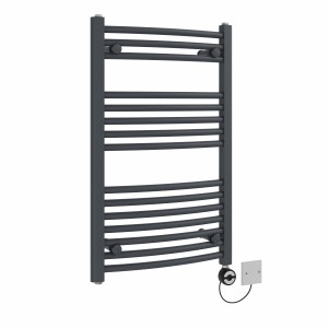 Fjord 800 x 500mm Curved Anthracite Thermostatic Electric Heated Towel Rail with Black Terma Element