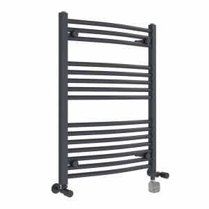 Fjord 800 x 600mm Dual Fuel Curved Anthracite Thermostatic Bluetooth Electric Heated Towel Rail