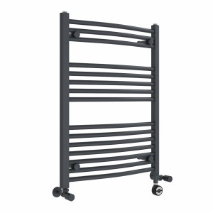 Fjord 800 x 600mm Dual Fuel Curved Anthracite Thermostatic Electric Heated Towel Rail