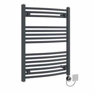 Fjord 800 x 600mm Curved Anthracite Thermostatic Electric Heated Towel Rail with Black Terma Element