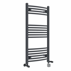 Fjord 1000 x 500mm Dual Fuel Curved Anthracite Thermostatic Bluetooth Electric Heated Towel Rail
