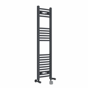Fjord 1200 x 300mm Dual Fuel Curved Anthracite Thermostatic Bluetooth Electric Heated Towel Rail