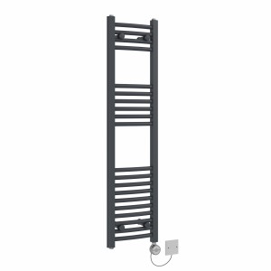 Fjord 1200 x 300mm Curved Anthracite Thermostatic Electric Heated Towel Rail with Chrome Terma Element