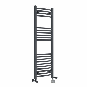 Fjord 1200 x 400mm Dual Fuel Curved Anthracite Thermostatic Bluetooth Electric Heated Towel Rail