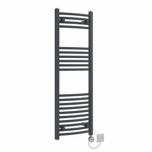 Fjord 1200 x 400mm Curved Anthracite Thermostatic Electric Heated Towel Rail with Chrome Terma Element