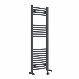 Fjord 1200 x 400mm Dual Fuel Curved Anthracite Thermostatic Electric Heated Towel Rail