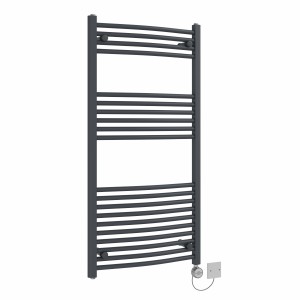 Fjord 1200 x 600mm Curved Anthracite Thermostatic Electric Heated Towel Rail with Chrome Terma Element