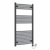 Fjord 1200 x 600mm Curved Anthracite Thermostatic Electric Heated Towel Rail with Black Terma Element