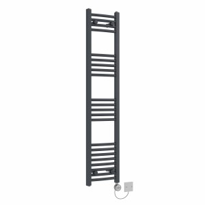 Fjord 1400 x 300mm Curved Anthracite Thermostatic Electric Heated Towel Rail with Chrome Terma Element
