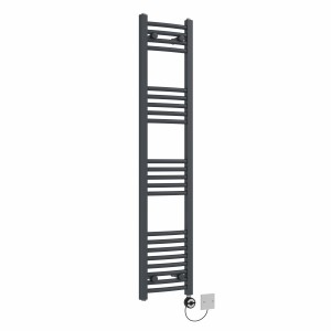 Fjord 1400 x 300mm Curved Anthracite Thermostatic Electric Heated Towel Rail with Black Terma Element
