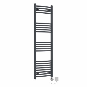 Fjord 1400 x 400mm Curved Anthracite Thermostatic Electric Heated Towel Rail with Chrome Terma Element